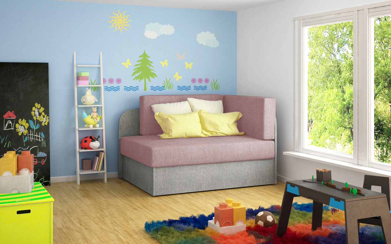 Canapea extensibila 2 locuri, ELTAP, Rosa, 104x75x60 cm, lemn/poliester, roz/gri - imagine 7